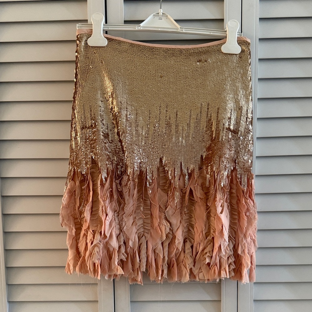 Zara Gold and Pink Sequin Fringe Mini Skirt
